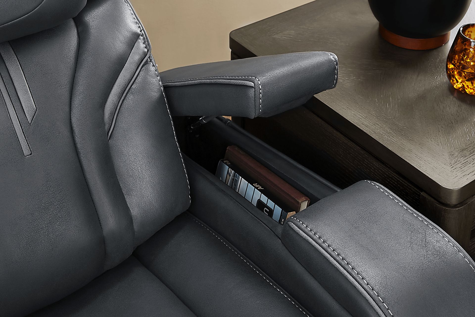 Southlake Navy Triple Power Reclining Sofa with Audio - Image 6