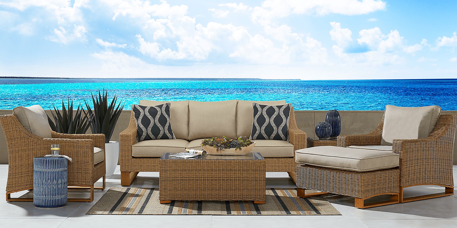 Southport Tan 5 Pc Outdoor Seating Set - Image 1