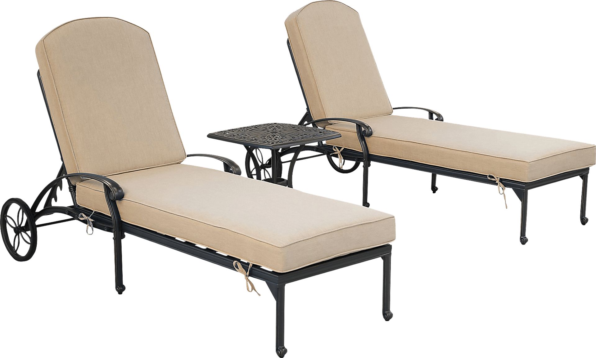 Sovana Gunmetal 3 Pc Outdoor Seating Set with Beige Cushions - Image 1