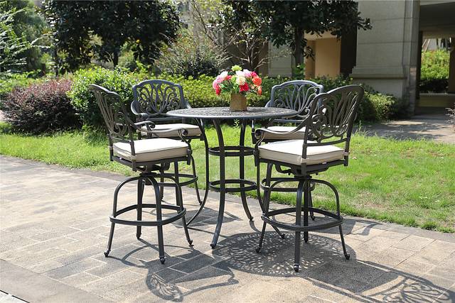 Sovana Gunmetal 5 Pc Outdoor Round Bar Height Dining Set - Thumbnail - Image 1