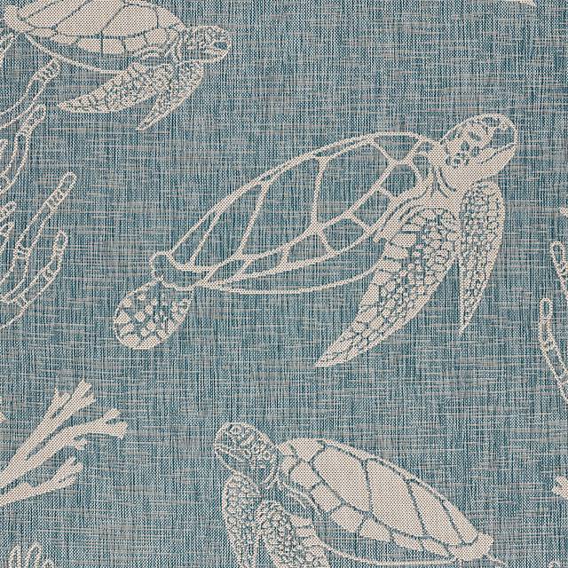Soweyn Aqua/White 5'3 x 7' Indoor/Outdoor Rug - Thumbnail - Image 3