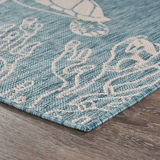 Soweyn Aqua/White 5'3 x 7' Indoor/Outdoor Rug - Thumbnail - Image 4