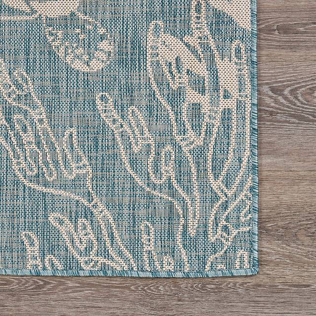 Soweyn Aqua/White 5'3 x 7' Indoor/Outdoor Rug - Thumbnail - Image 7