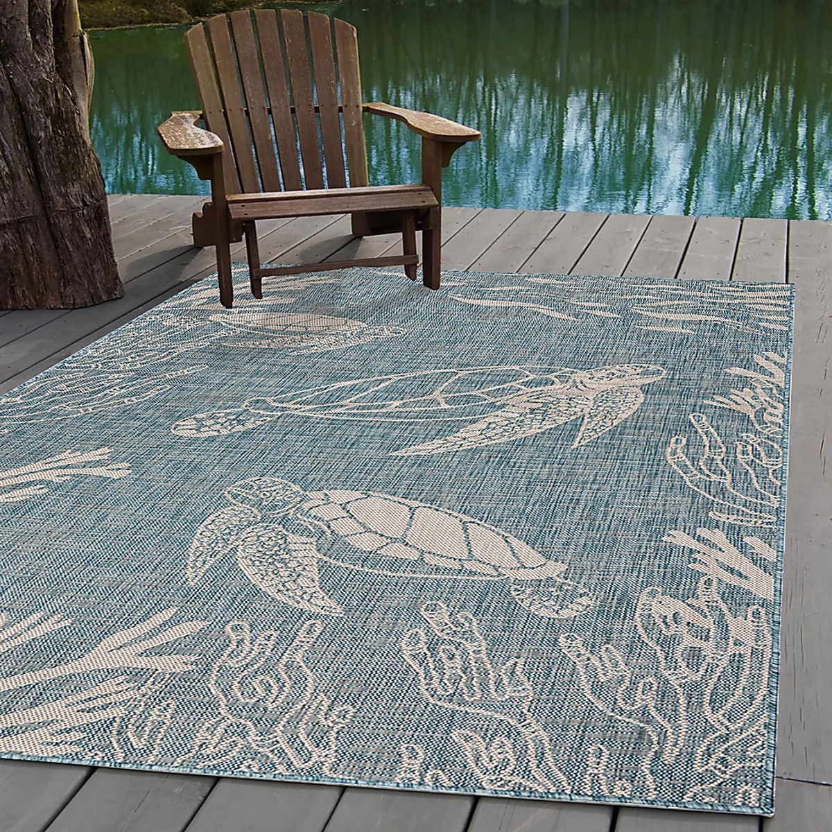 Soweyn Aqua,White Blue,White Outdoor Rugs | Rooms to Go
