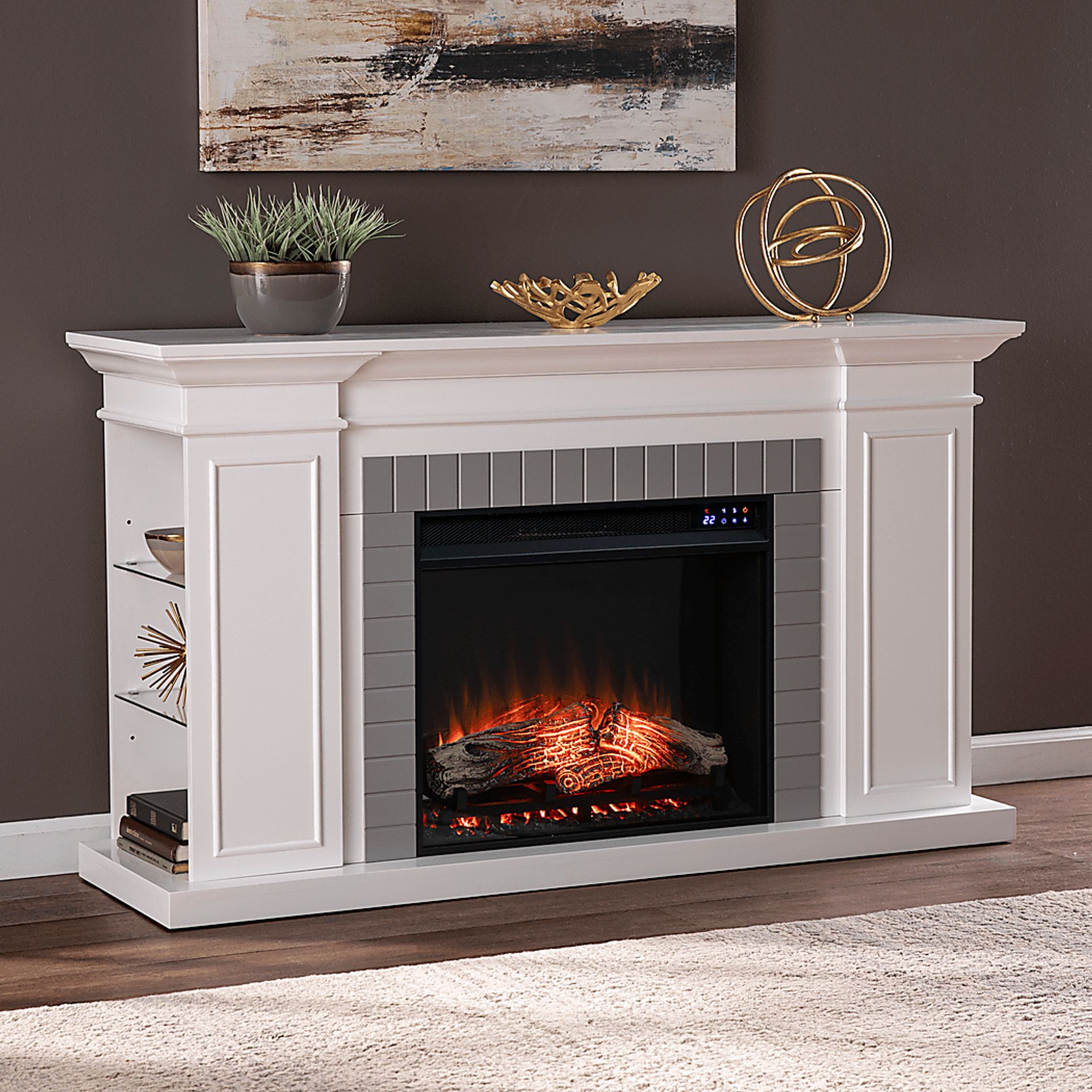 Spandera IV White 55 in. Console, With Touch Panel Electric Log Fireplace - Image 2