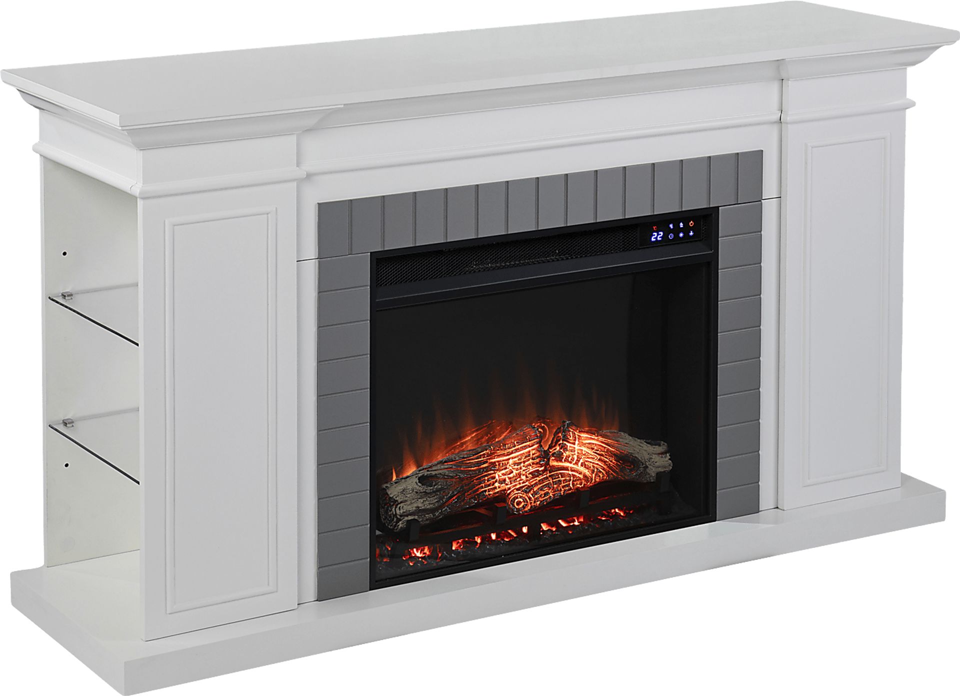 Spandera IV White 55 in. Console, With Touch Panel Electric Log Fireplace - Image 1