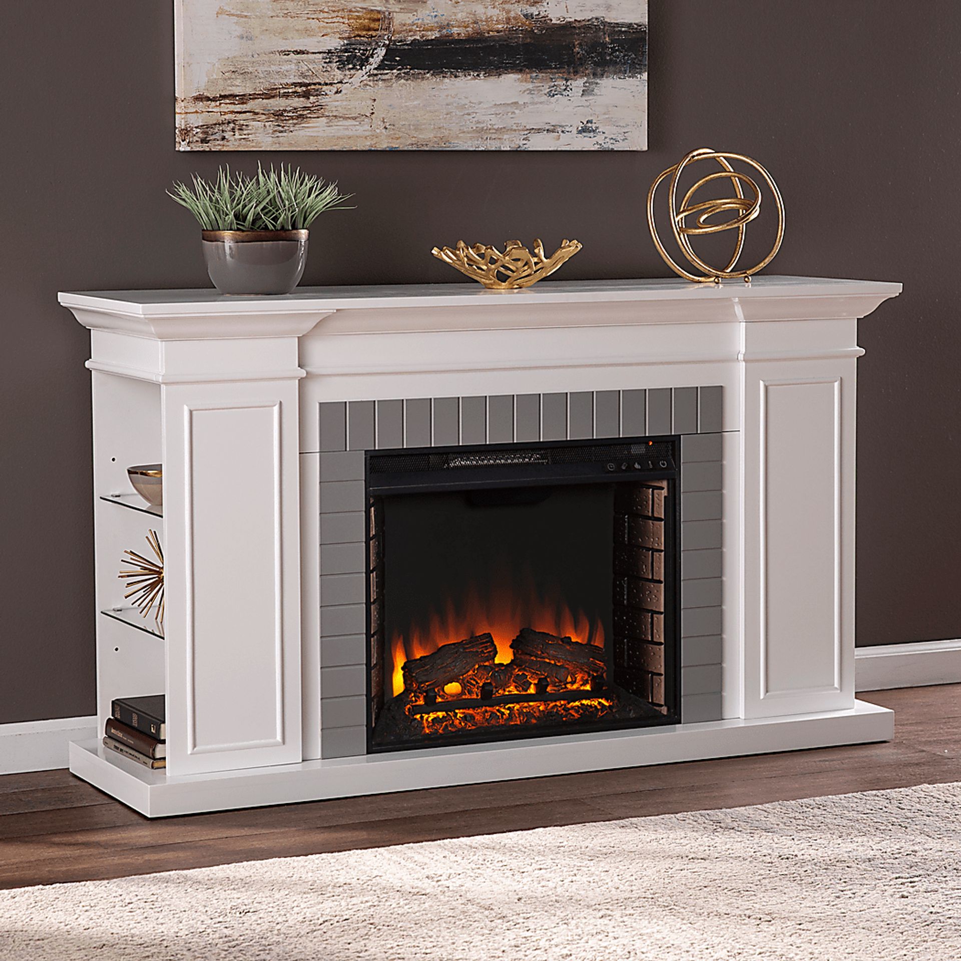 Spandera II White 55 in. Console With Electric Log Fireplace - Image 5
