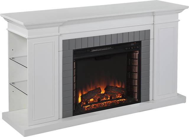 Spandera II White 55 in. Console With Electric Log Fireplace - Thumbnail - Image 1