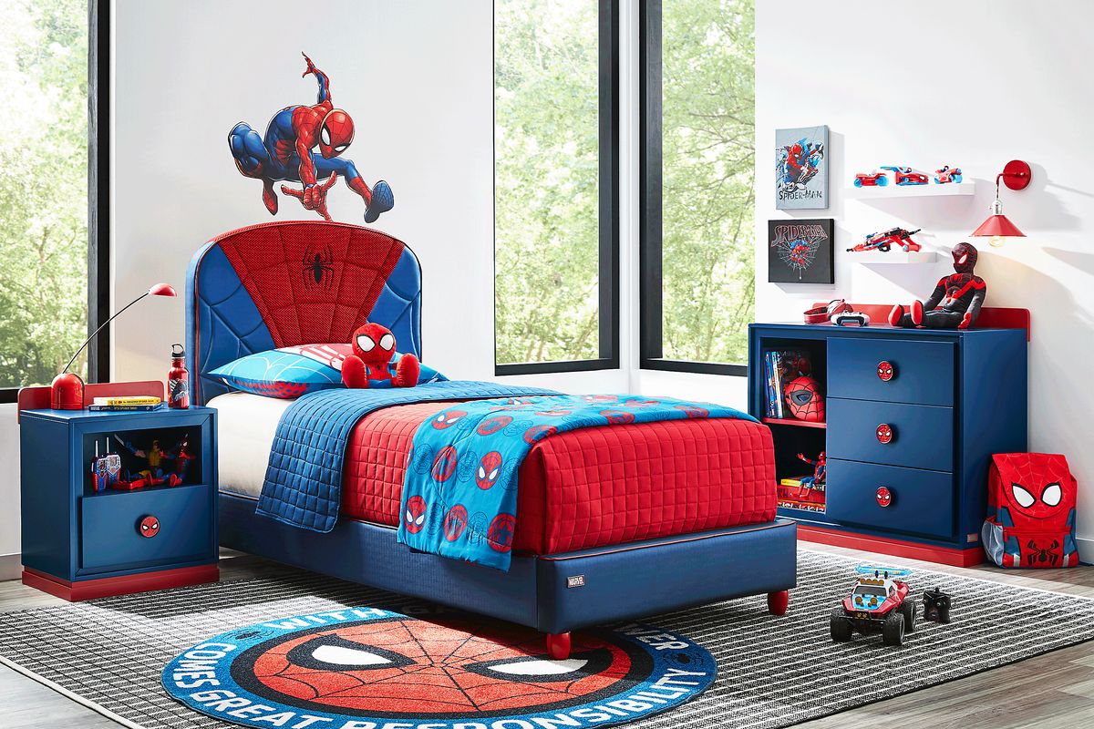 Marvel SpiderMan 5 Pc Multi Twin Bedroom Set With Bookcase Chest