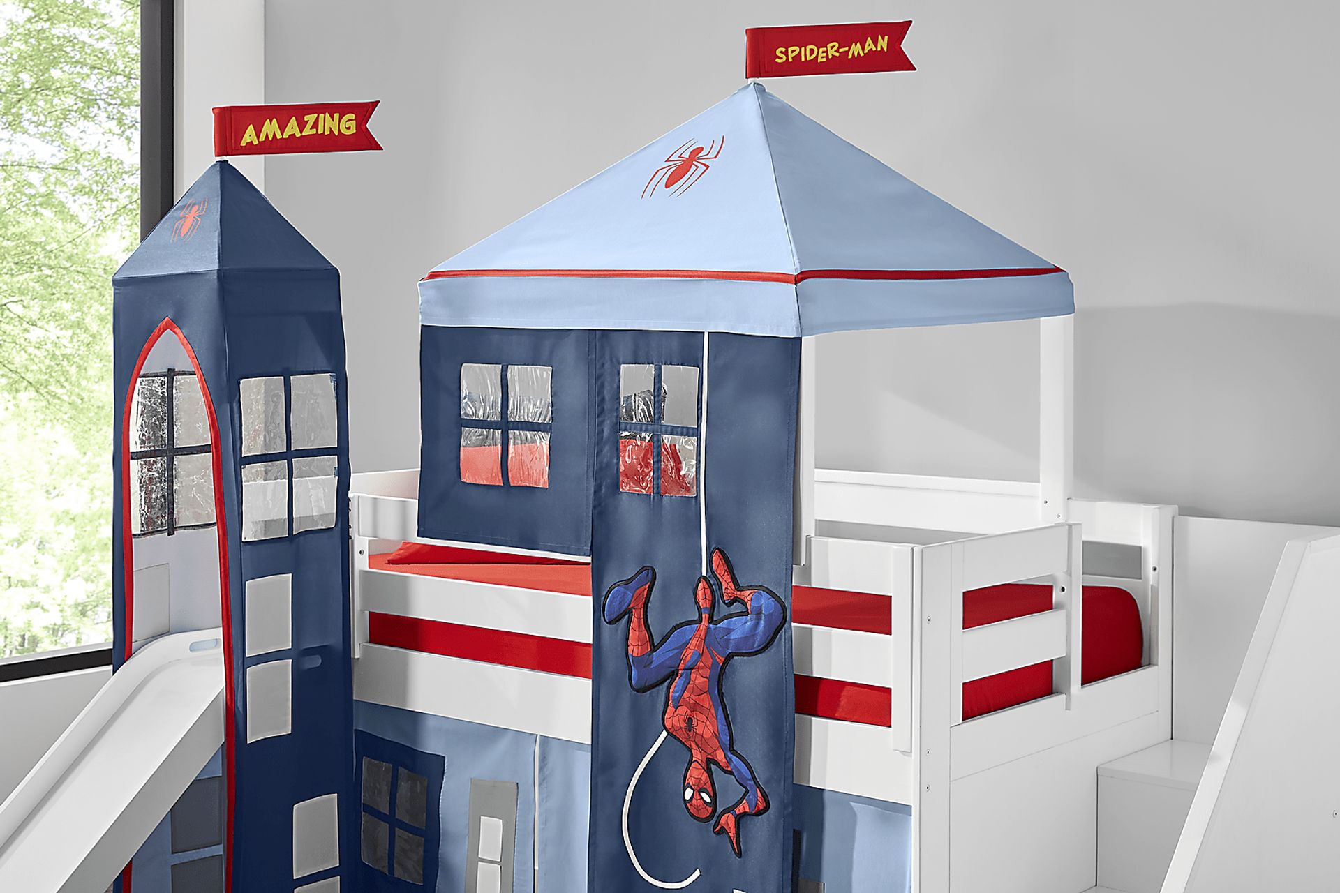 Spider-Man White Twin Low Loft with Activity Panel, Tent & Tower - Image 6