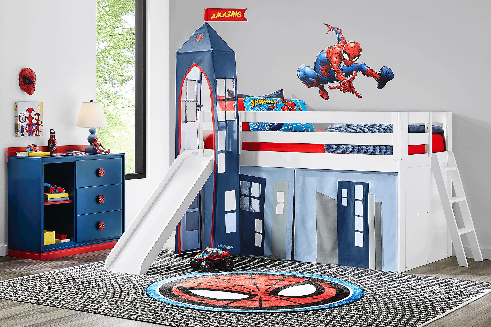 Spider-Man White Twin Low Loft with Slide