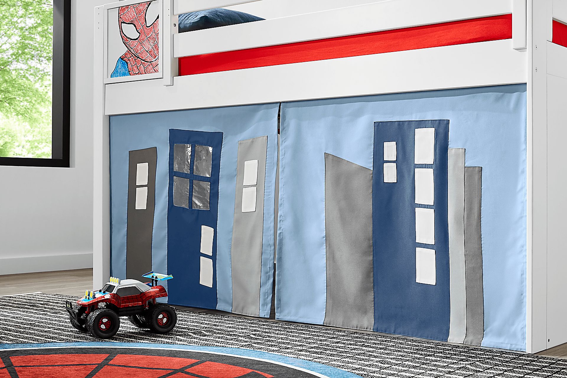 Spider-Man White Twin Low Step Loft with Activity Panel, Tent & Tower - Image 3