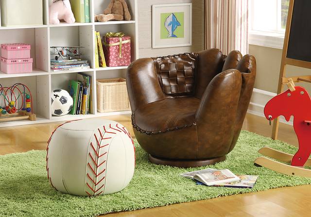Kids Sport Glove Brown Chair & Ottoman - Thumbnail - Image 1