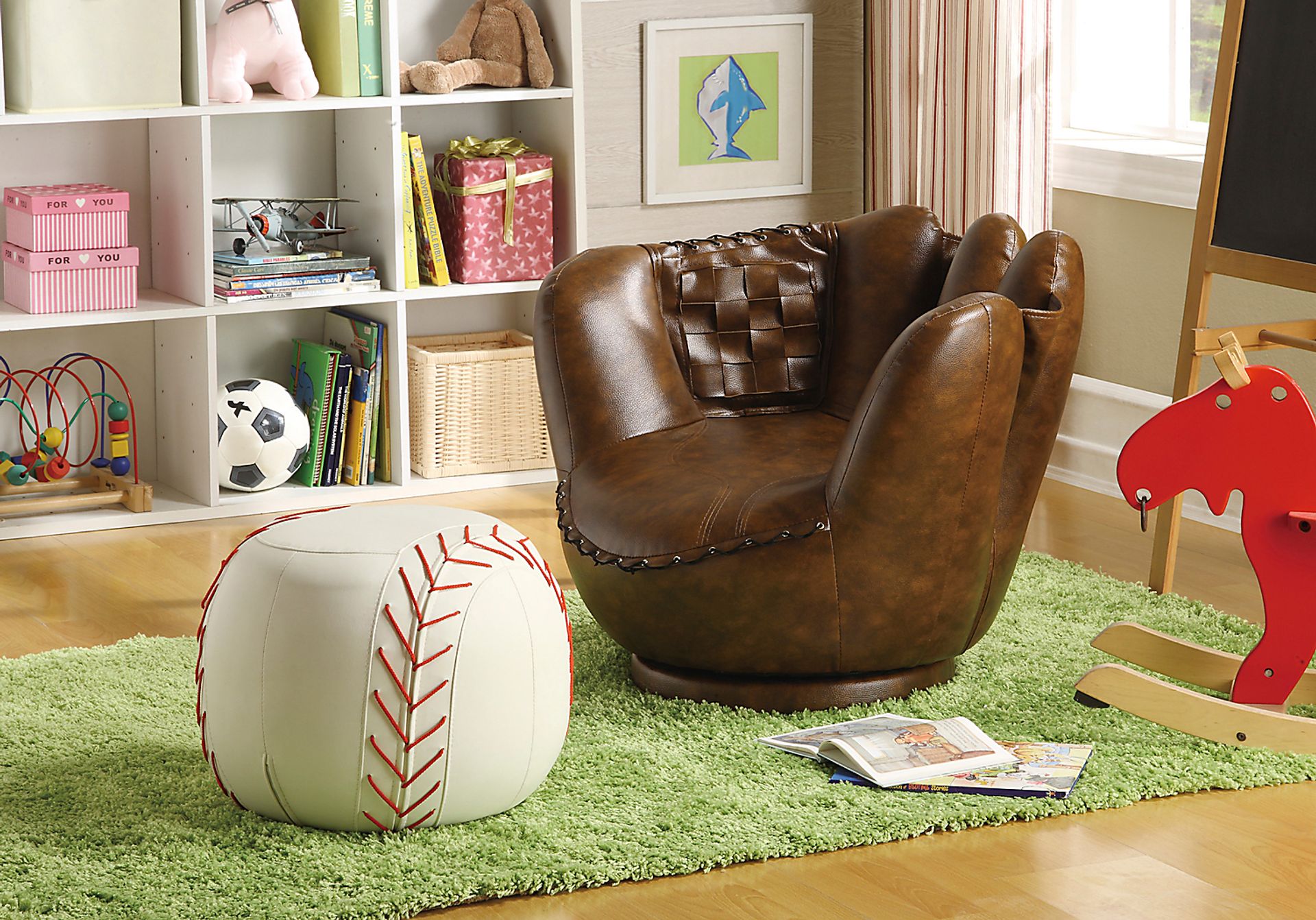 Kids Sport Glove Brown Chair & Ottoman - Image 1