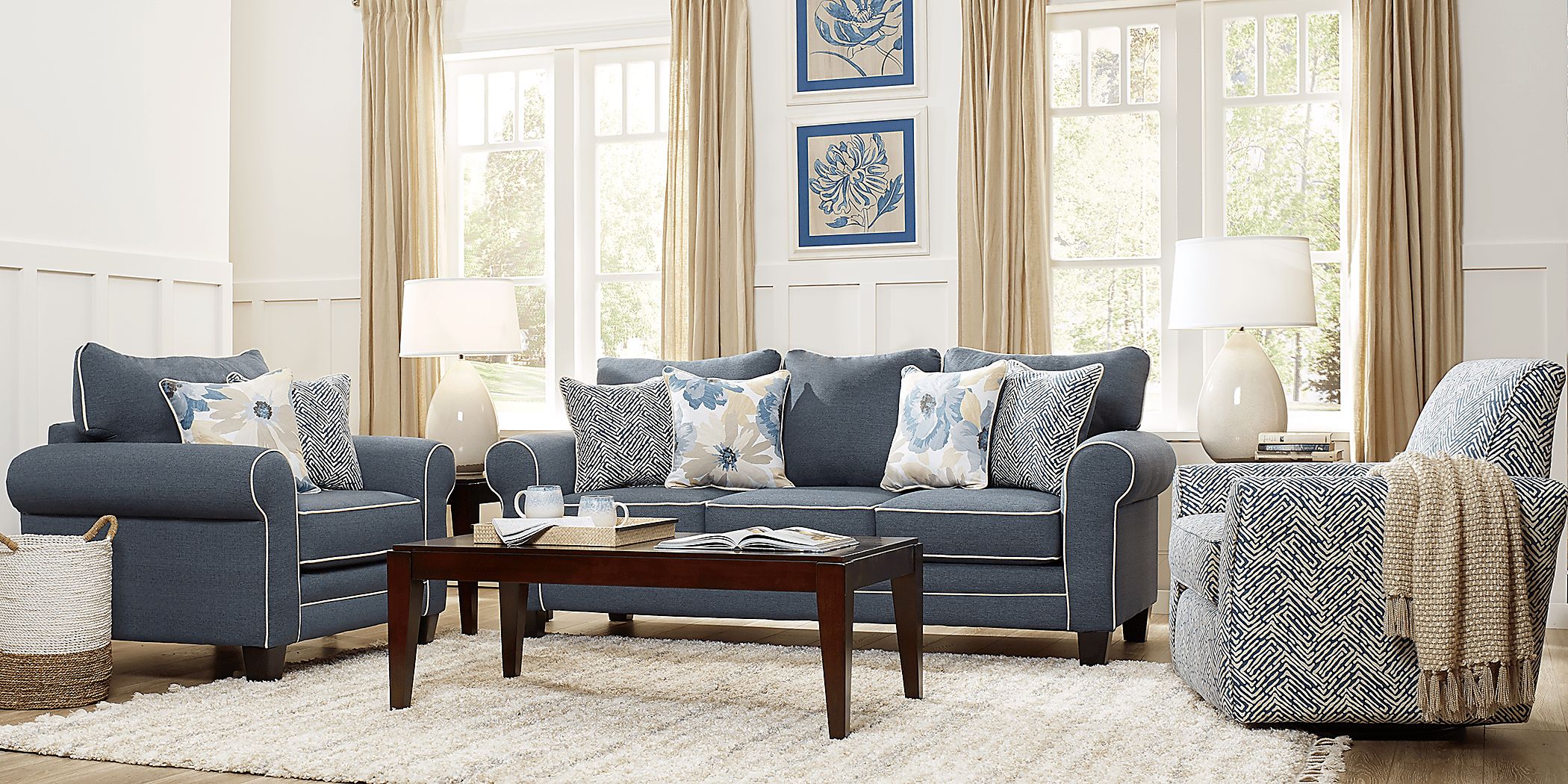 Spring Blooms Blue 5 Pc Living Room - Rooms To Go