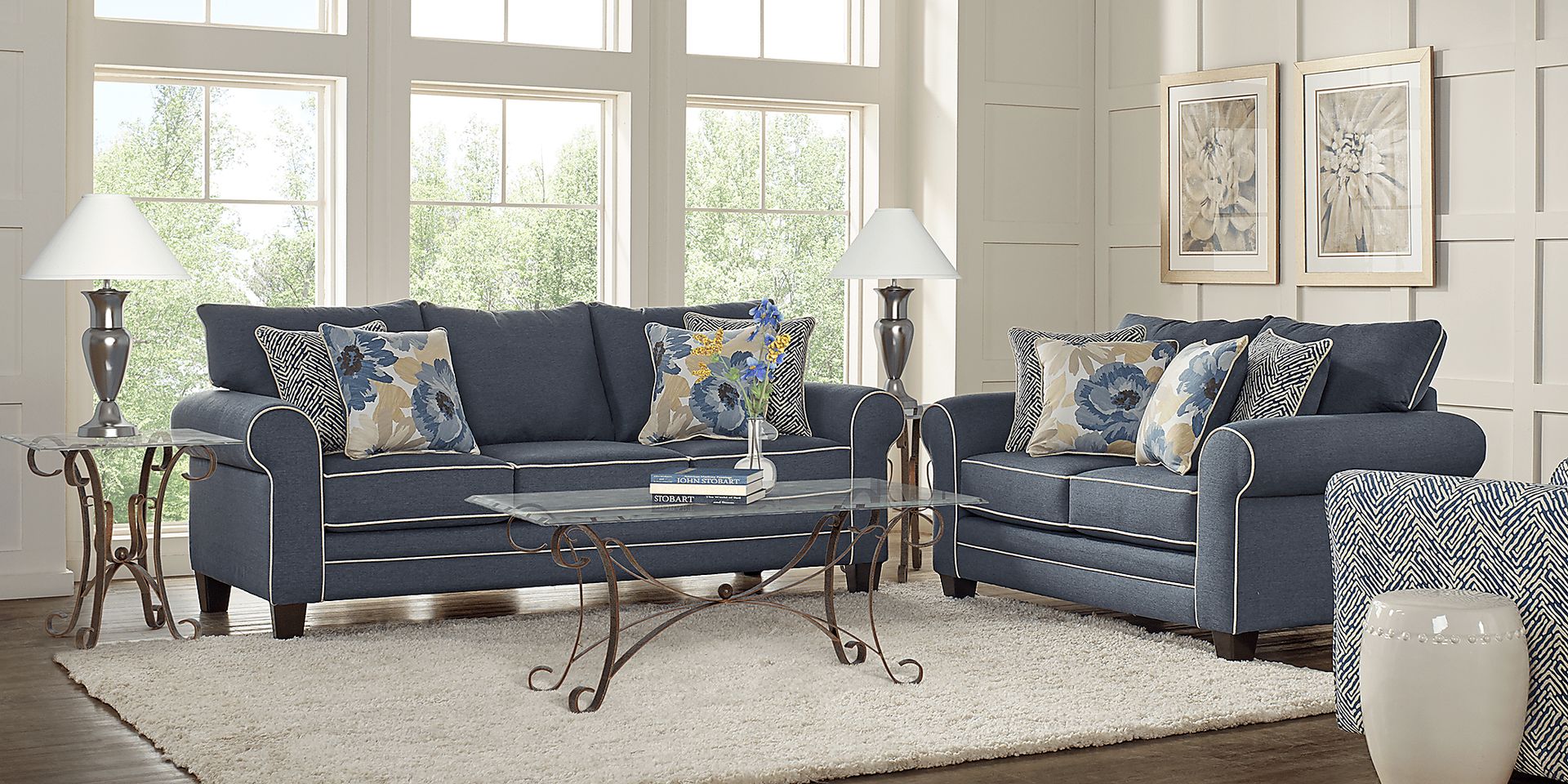 Spring Blooms Blue 7 Pc Living Room - Image 1