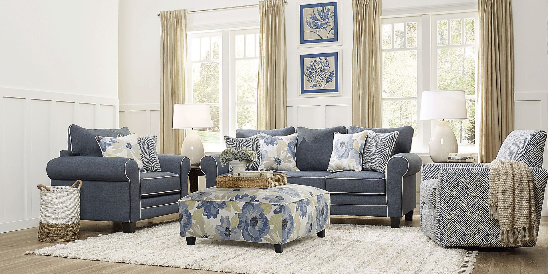 Spring Blooms Blue 8 Pc Living Room - Image 2