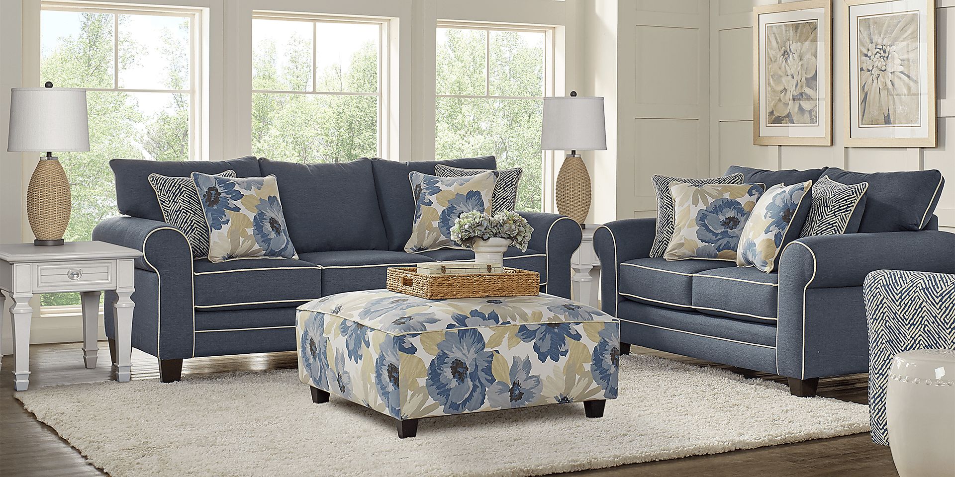Spring Blooms Blue 8 Pc Living Room - Image 1