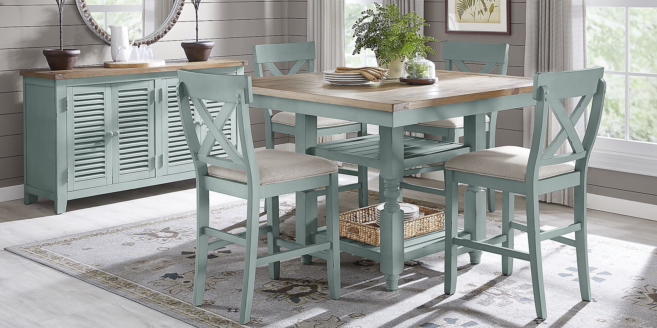 Spring Cottage 5 Pc Blue Colors Dining Room Set With Counter