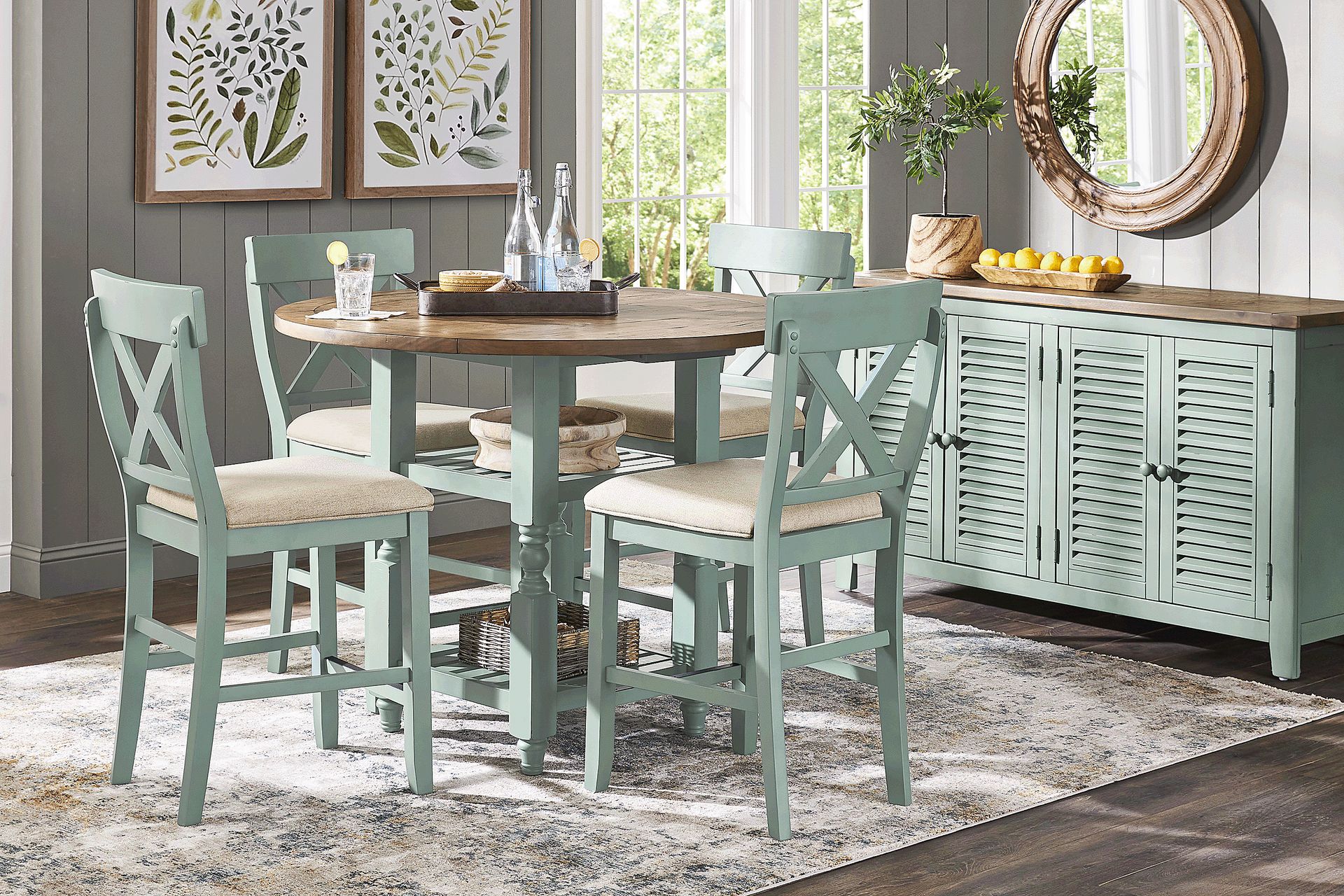 Spring Cottage Blue Round Counter Height Drop Leaf Dining Table - Image 2