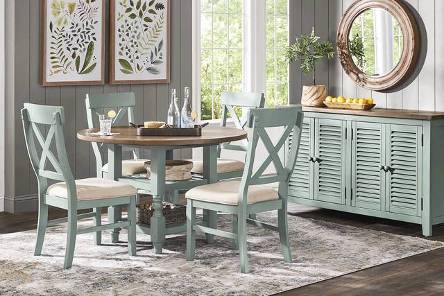 Spring Cottage Blue 5 Pc Round Drop Leaf Dining Room - Thumbnail - Image 1