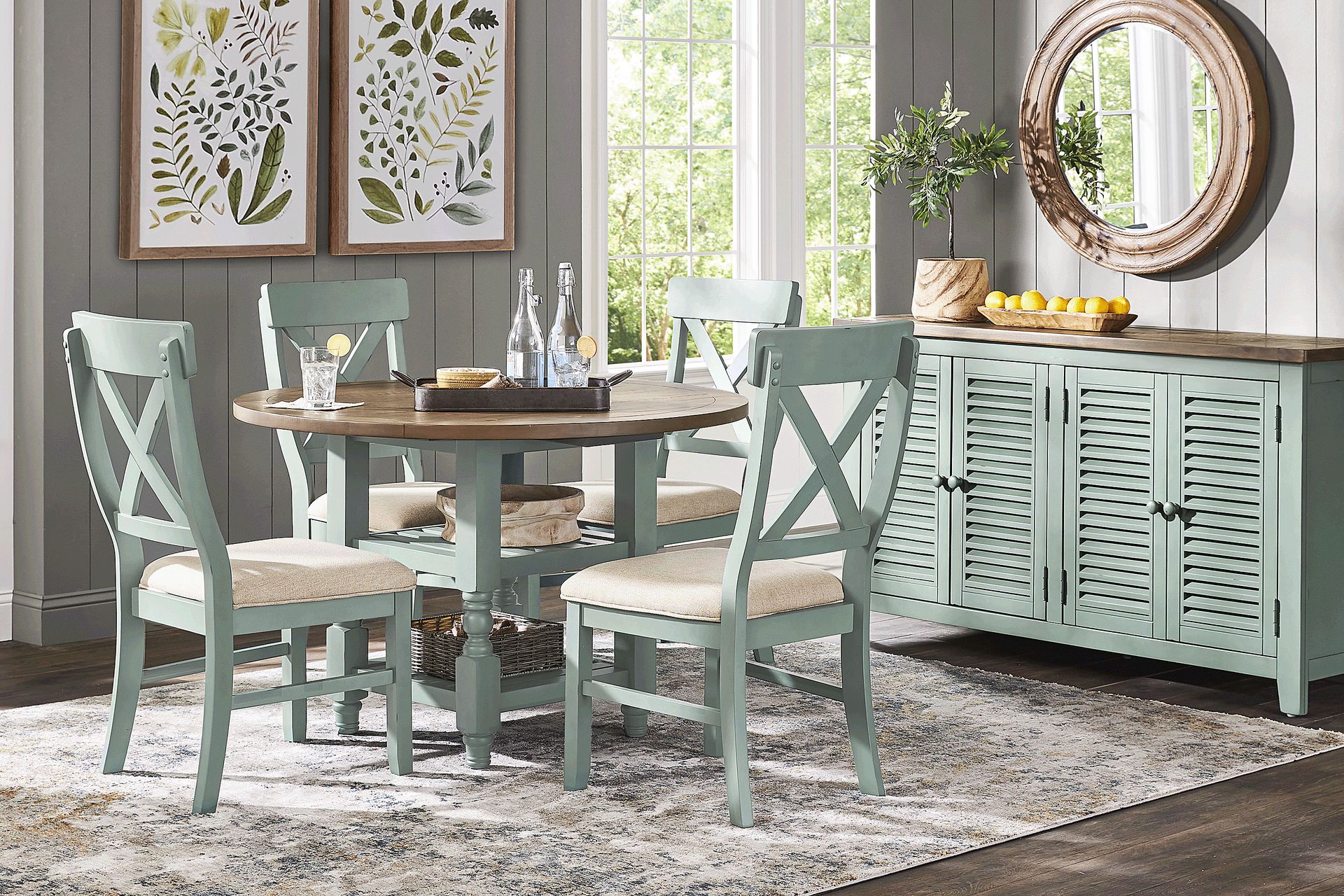 Spring Cottage Blue 5 Pc Round Drop Leaf Dining Room - Image 1