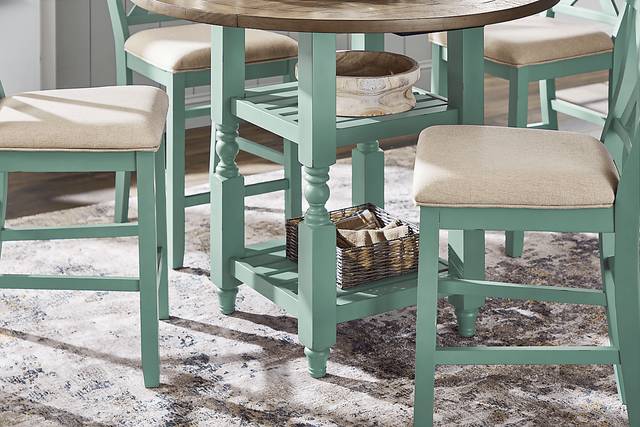 Spring Cottage Blue 5 Pc Round Counter Height Drop Leaf Dining Room - Thumbnail - Image 5
