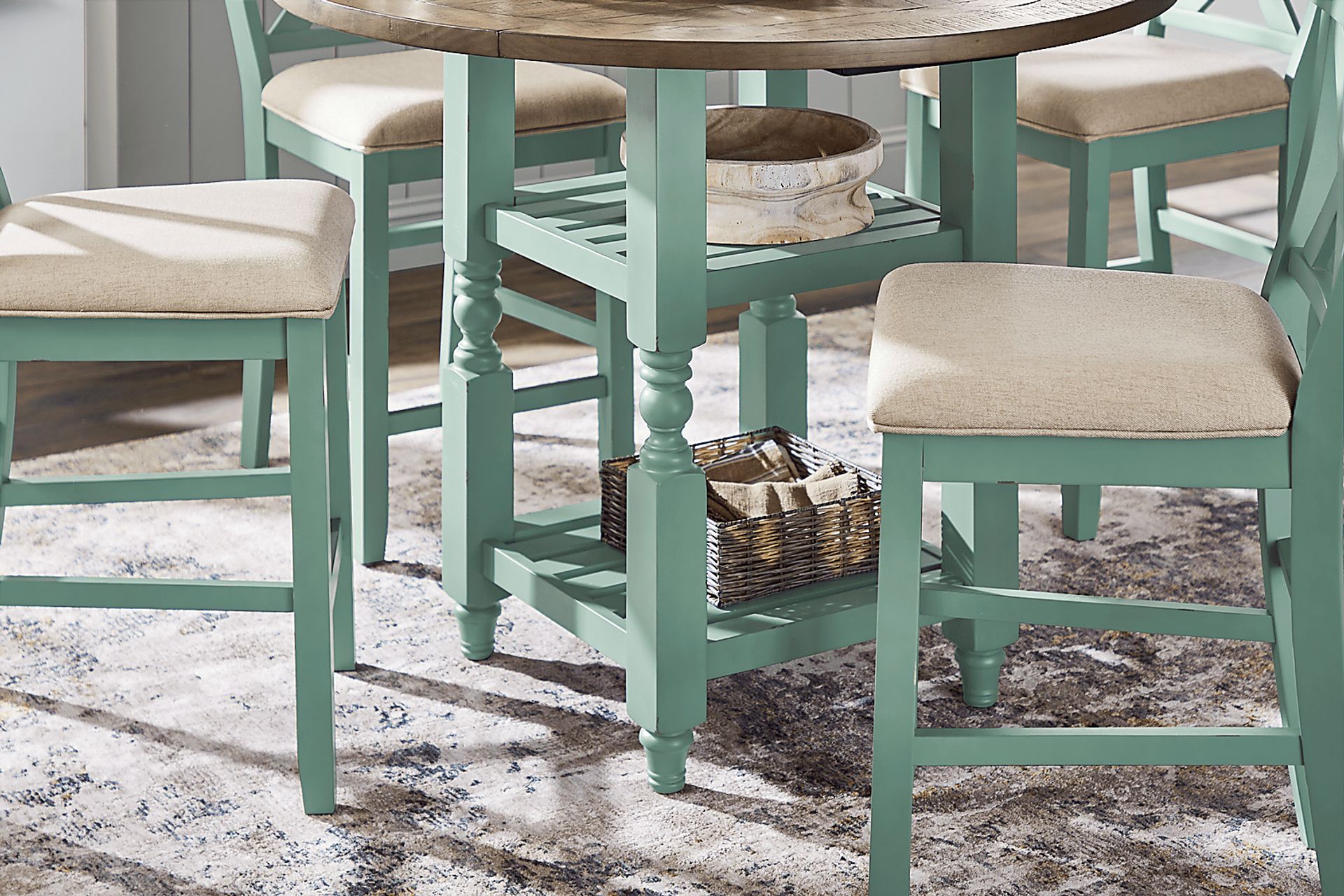 Spring Cottage Blue 6 Pc Round Counter Height Drop Leaf Dining Room - Image 8