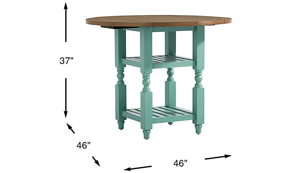 Spring Cottage Blue Round Counter Height Drop Leaf Dining Table