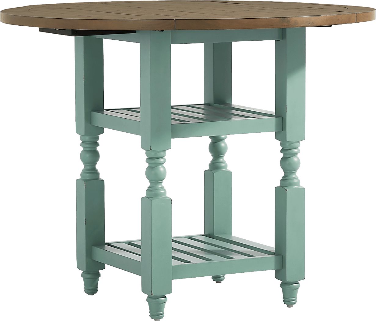 Spring Cottage Blue Round Counter Height Drop Leaf Dining Table