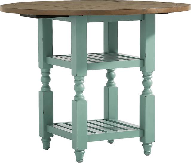 Spring Cottage Blue Round Counter Height Drop Leaf Dining Table - Thumbnail - Image 1