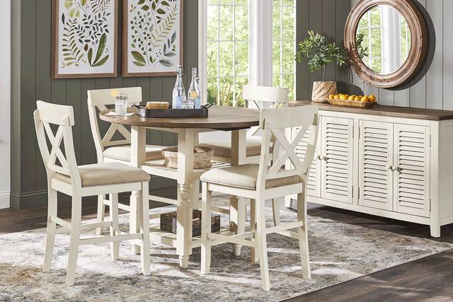 Spring Cottage White Round Counter Height Drop Leaf Dining Table - Thumbnail - Image 2