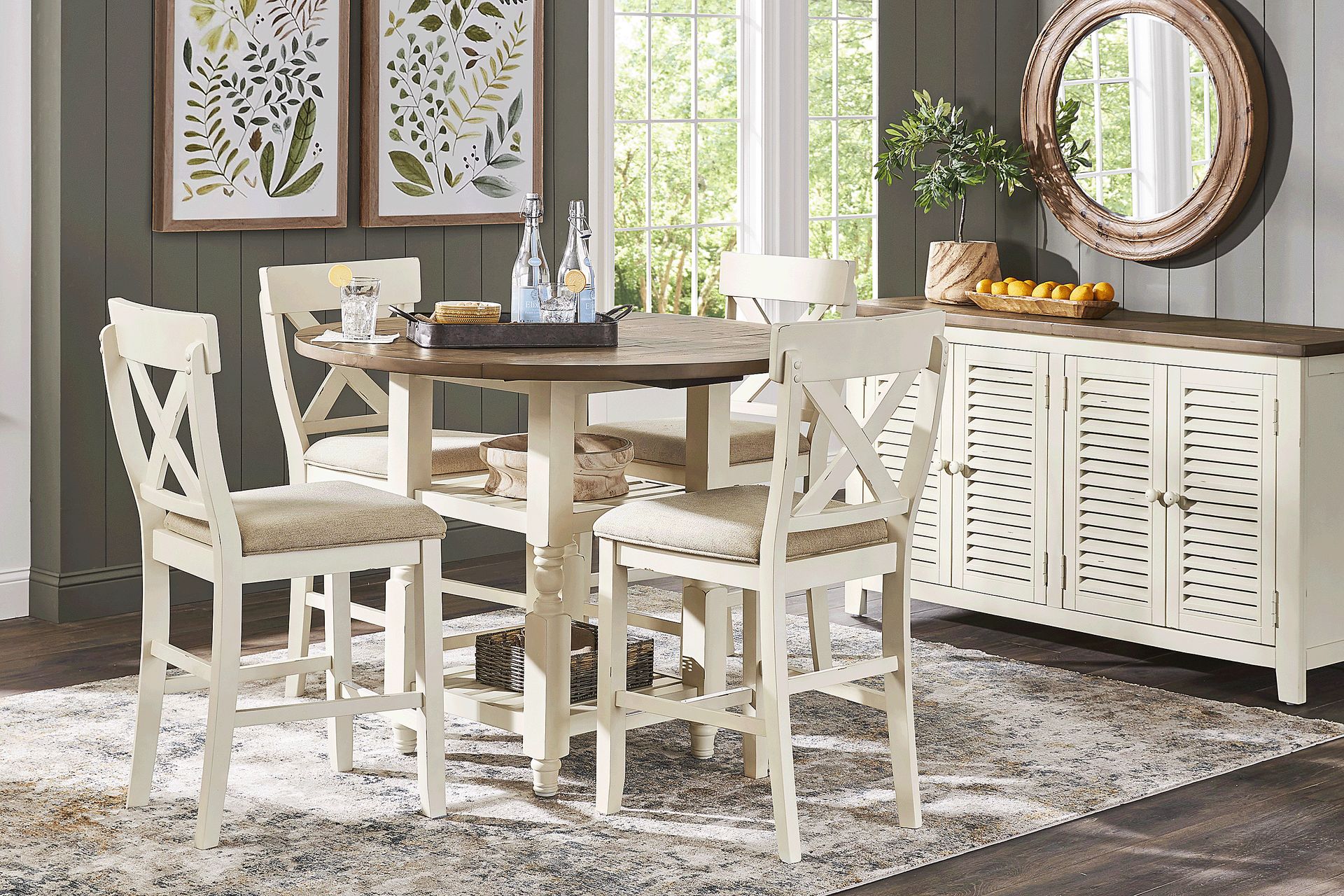 Spring Cottage White Round Counter Height Drop Leaf Dining Table - Image 2