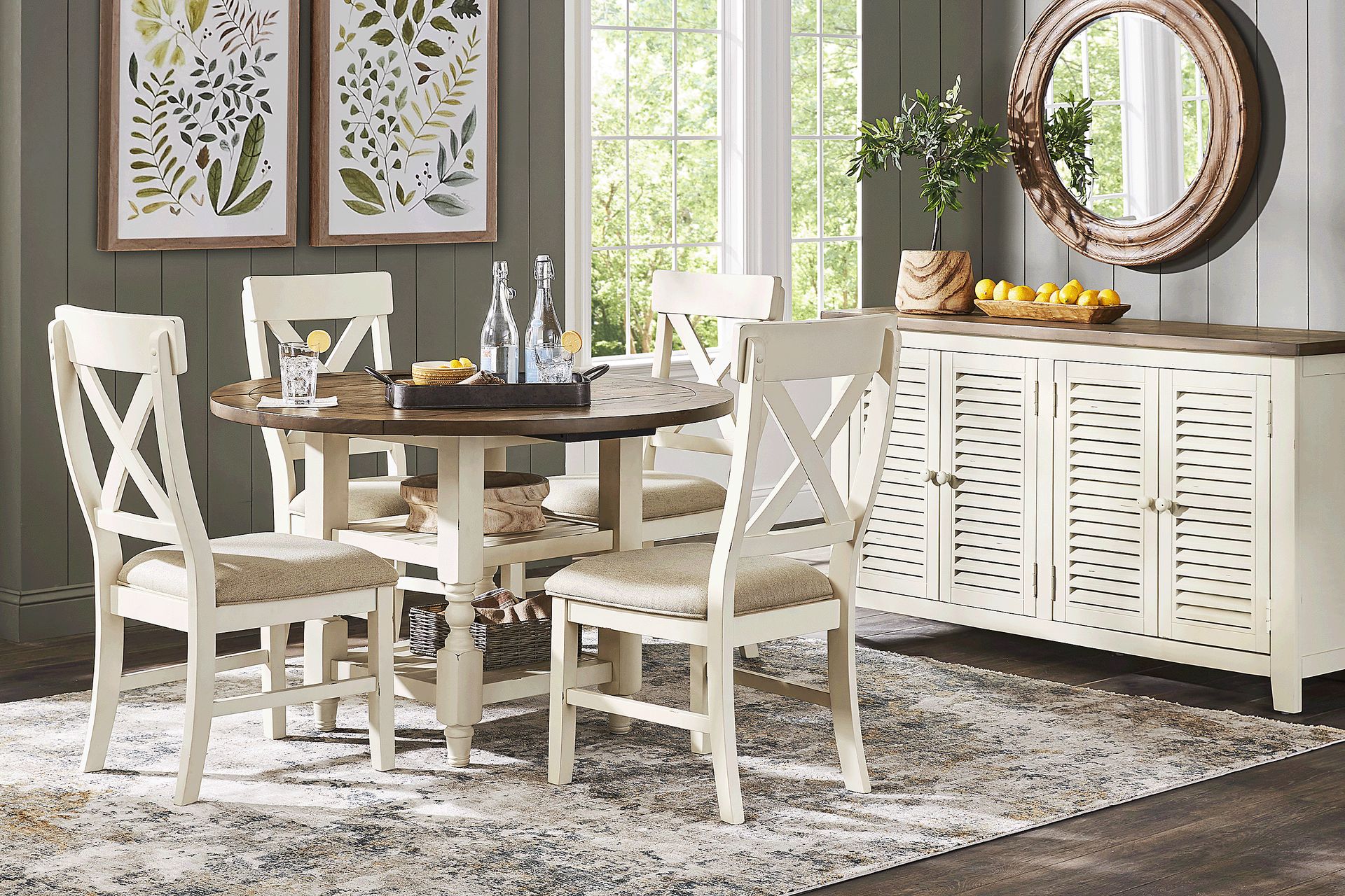 Spring Cottage White 5 Pc Round Drop Leaf Dining Room - Image 1