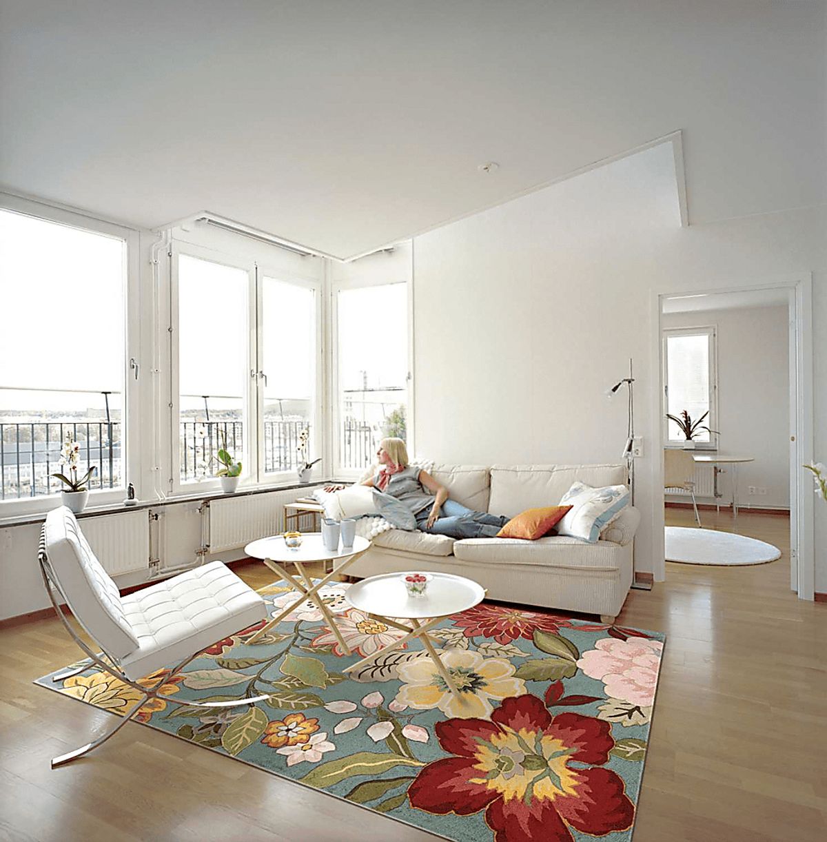 Spring Flowers Blue Polyester Fabric Rug | Rooms to Go