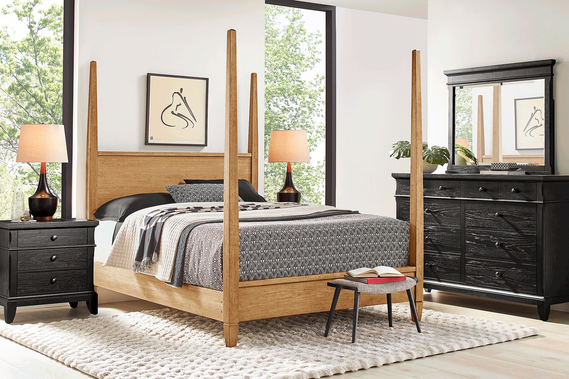 Springville Black 5 Pc Queen Bedroom with Natural Poster Bed - Image 1
