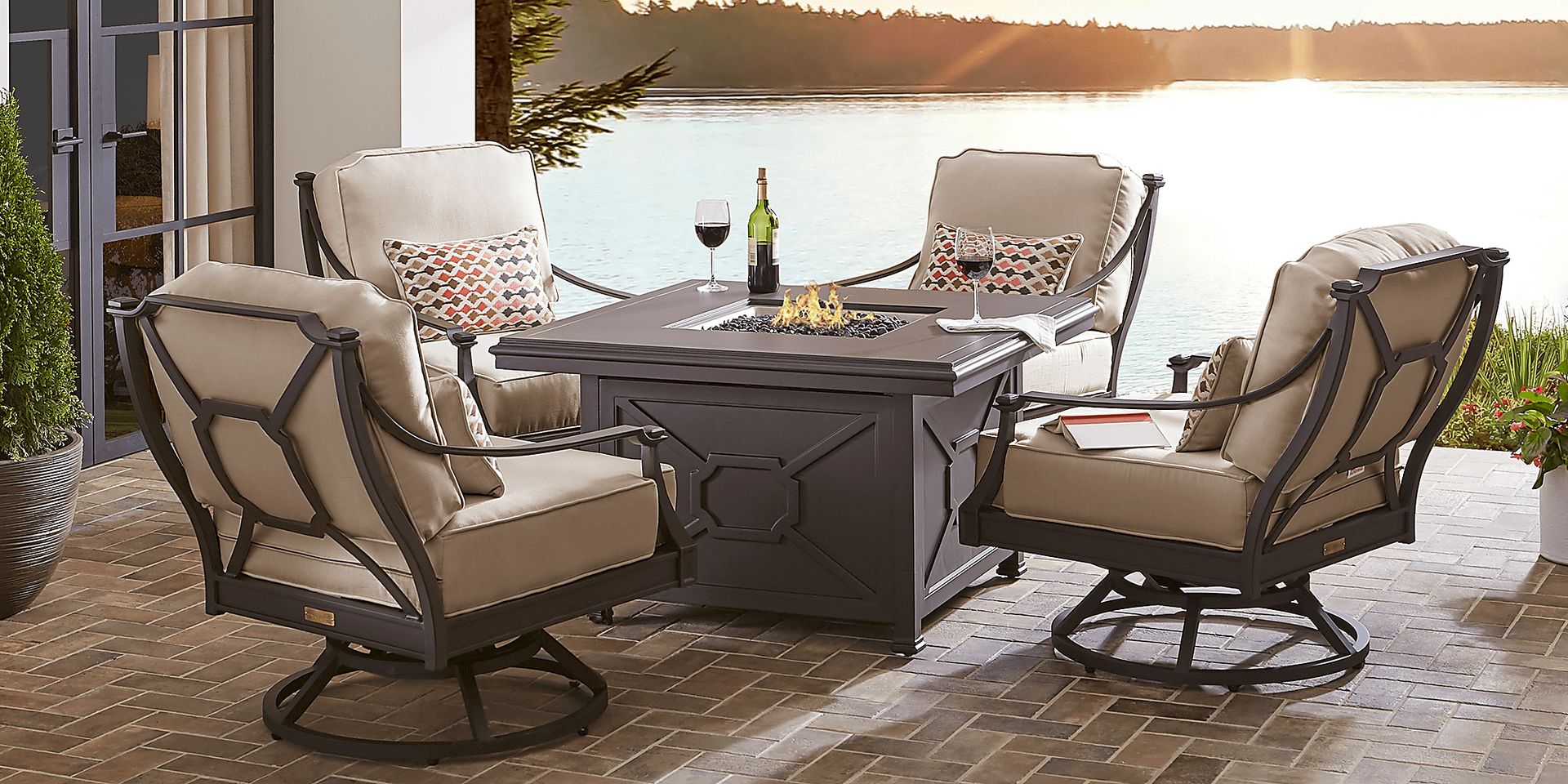 St Laurent Mocha 5 Pc Outdoor Fire Pit with Sand Cushions - Image 1