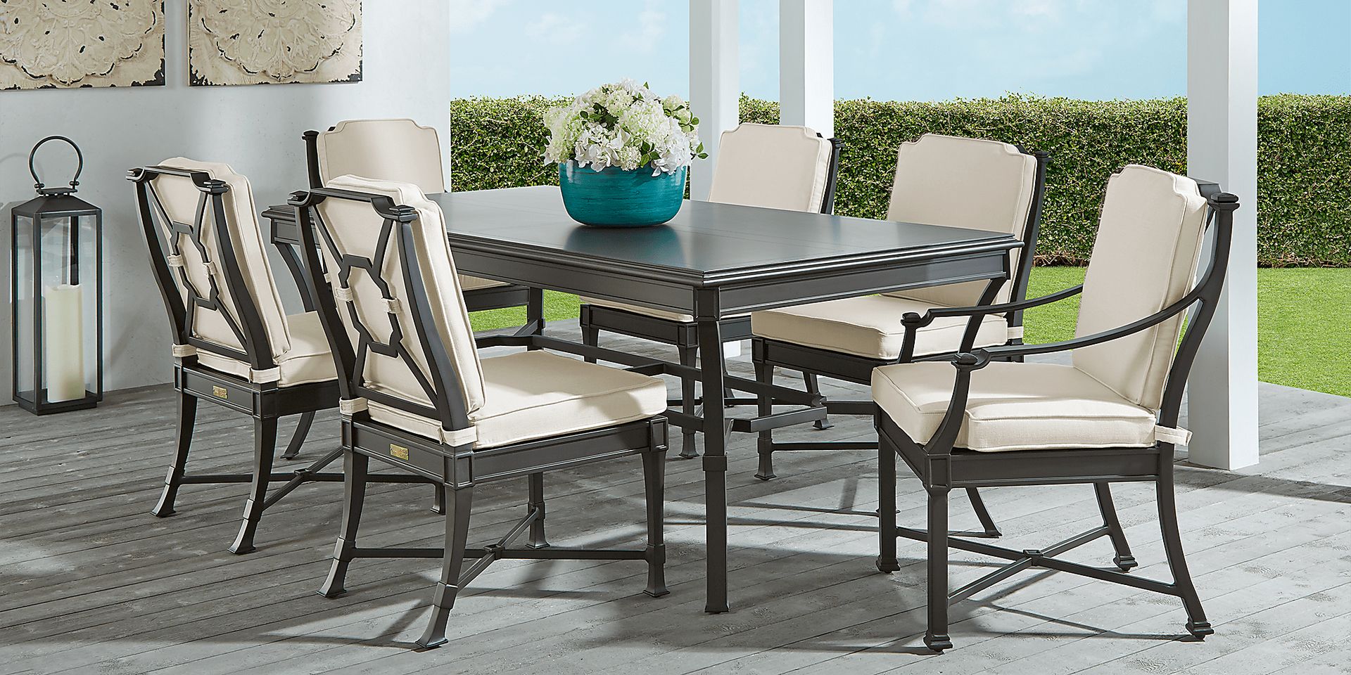 St Laurent Mocha 7 Pc Outdoor Dining Set with Linen Cushions - Image 1