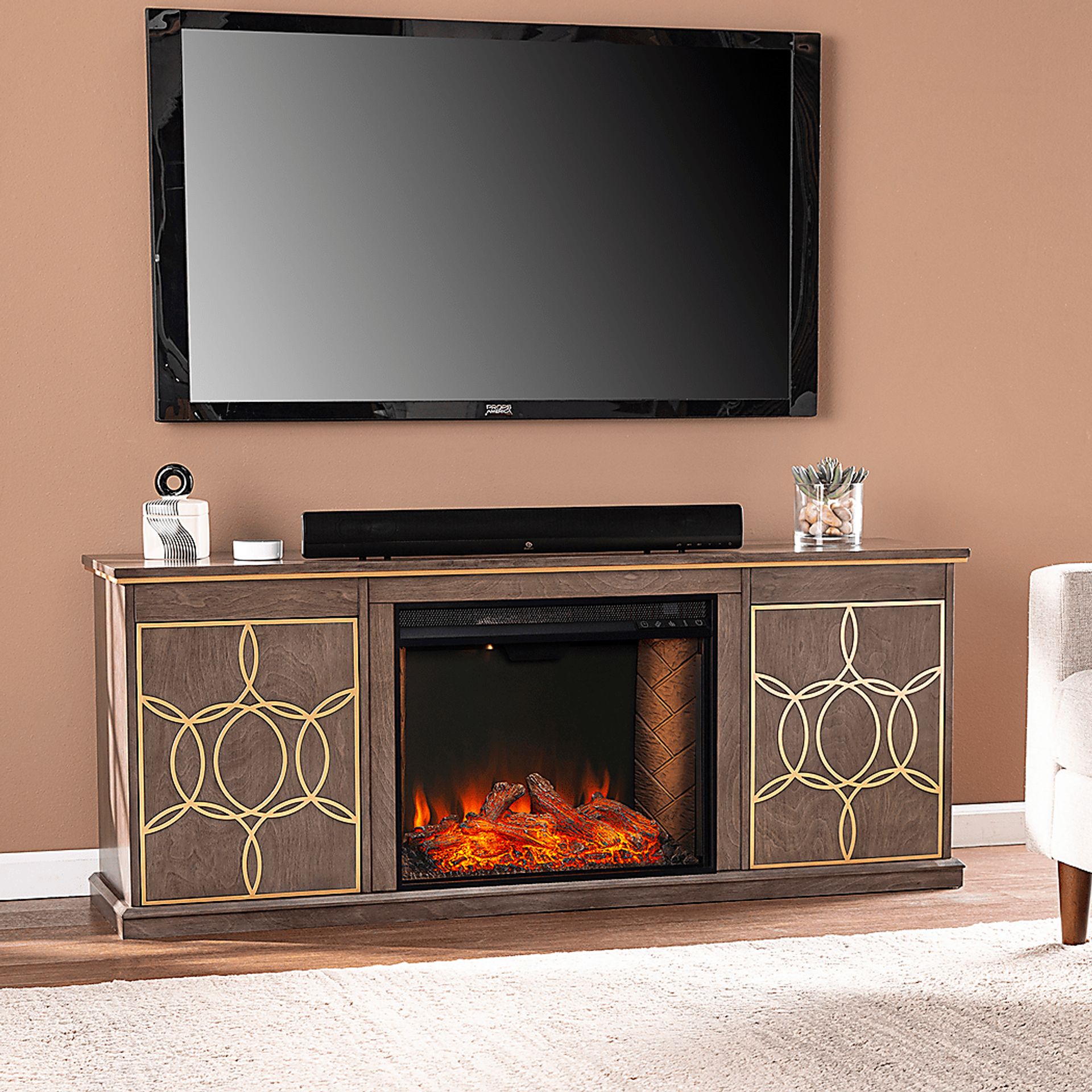 Stagwood III Brown 60 in. Console With Smart Electric Fireplace - Image 5
