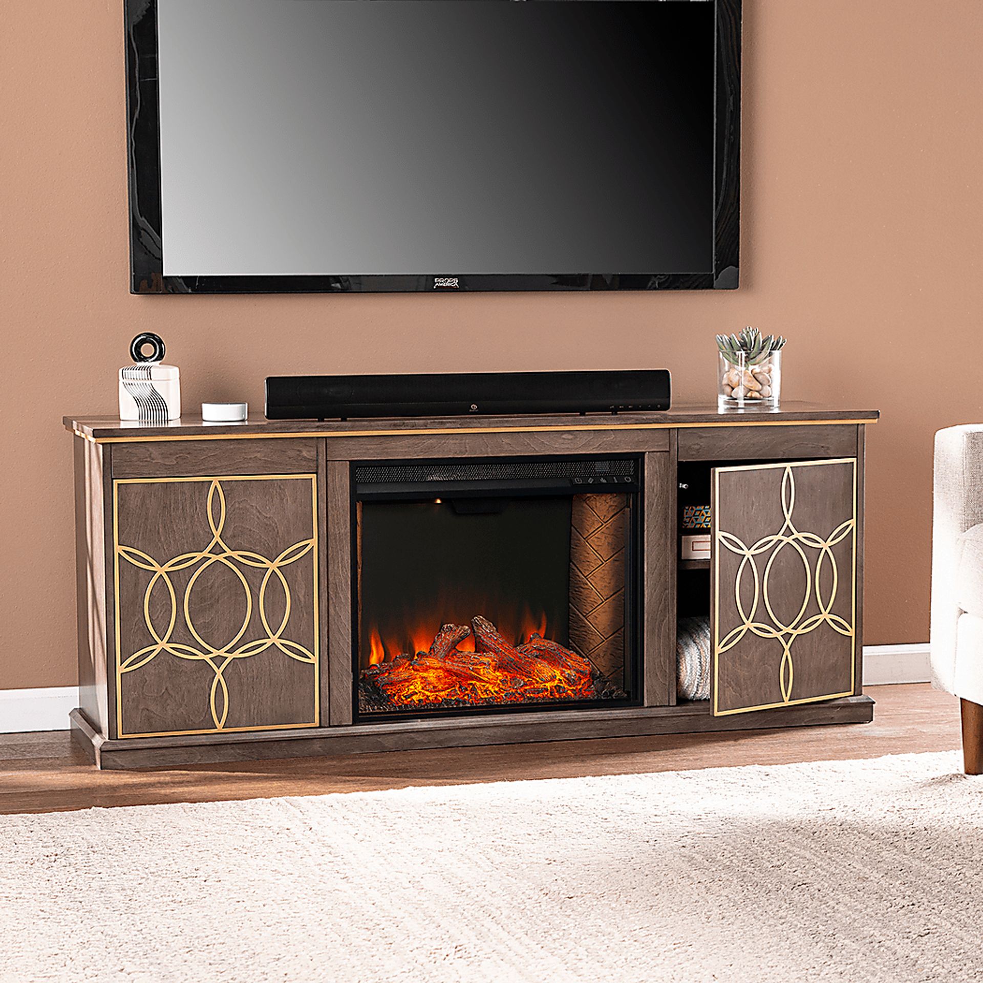 Stagwood III Brown 60 in. Console With Smart Electric Fireplace - Image 6