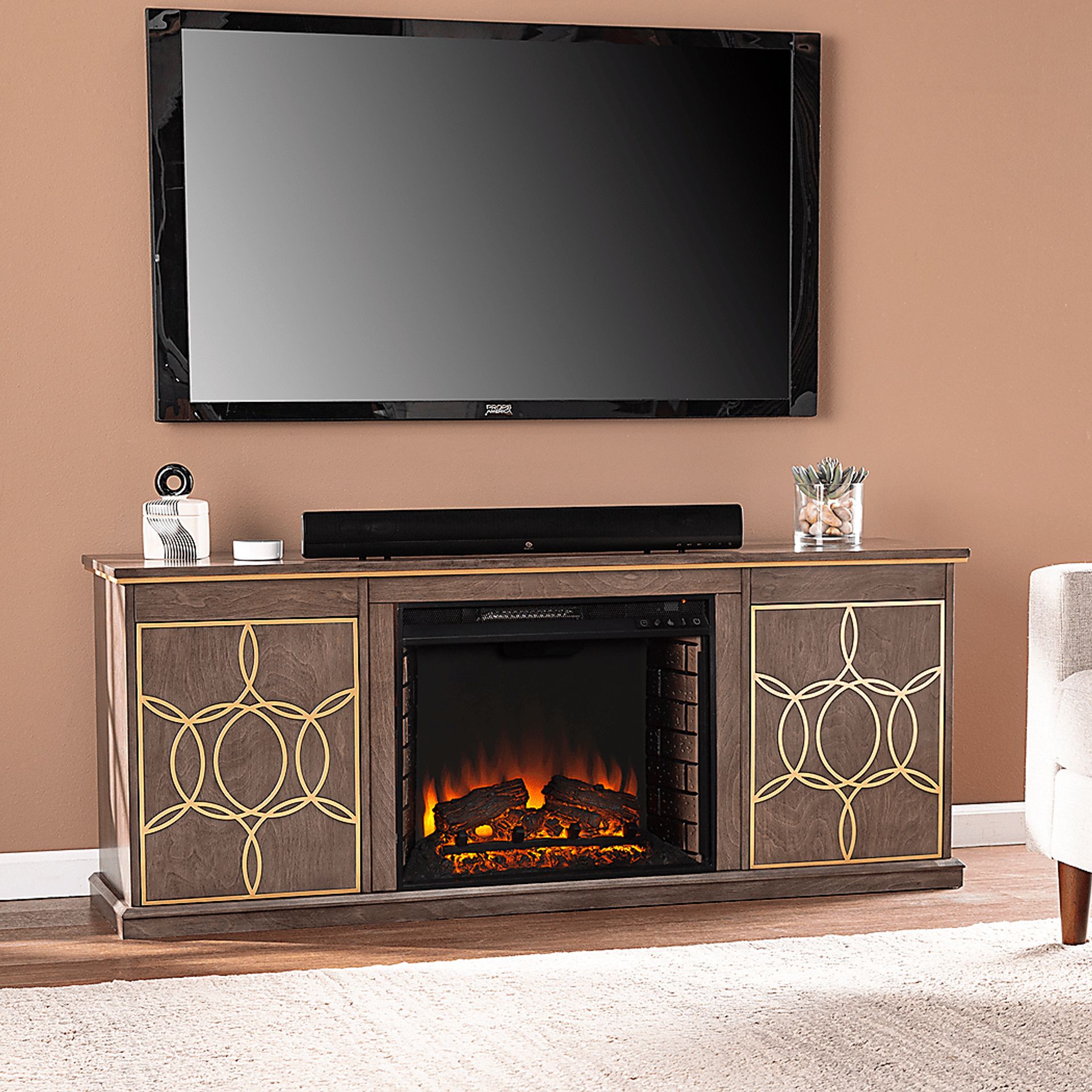 Stagwood II Brown 60 in. Console With Electric Log Fireplace - Image 5