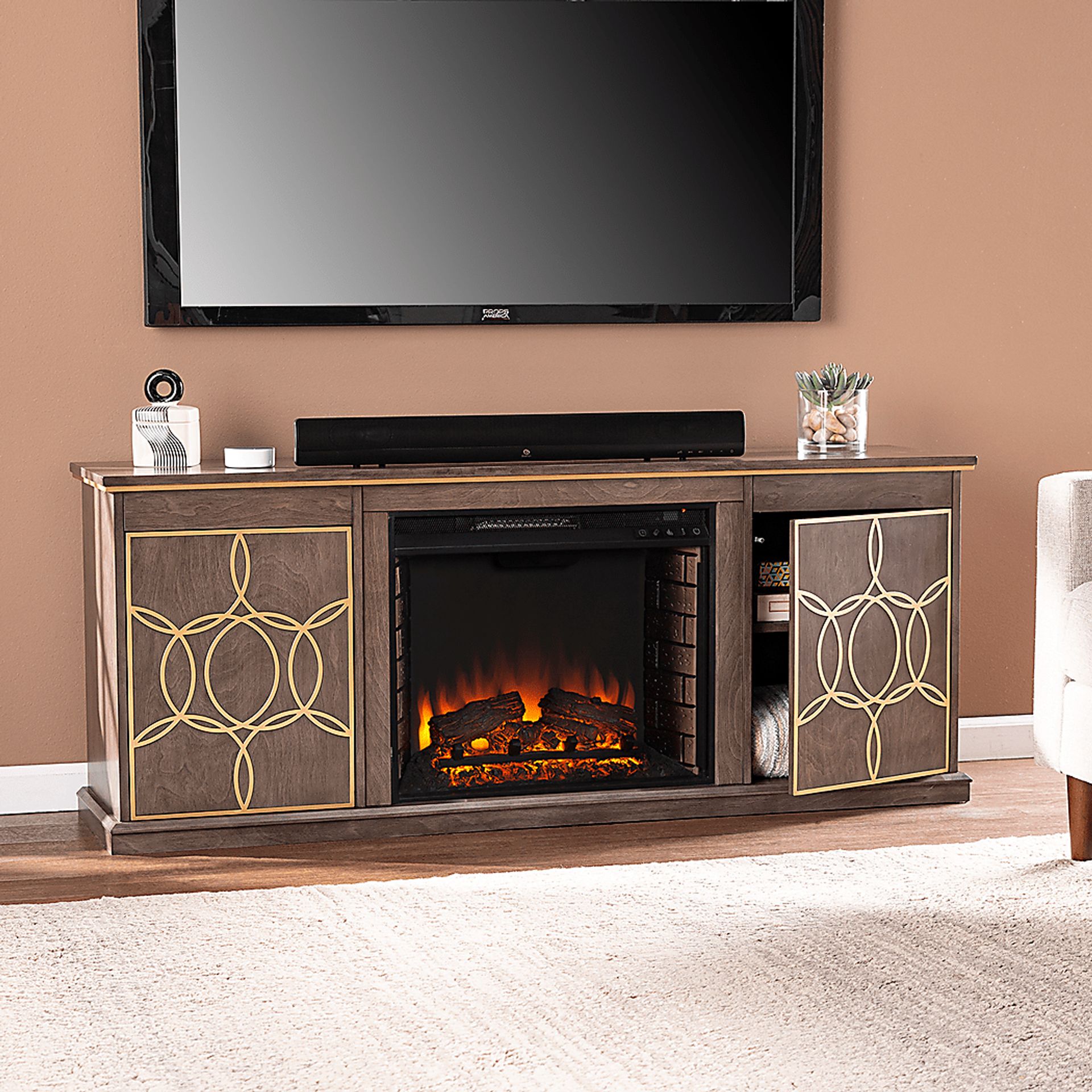 Stagwood II Brown 60 in. Console With Electric Log Fireplace - Image 6