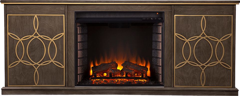 Stagwood II Brown 60 in. Console With Electric Log Fireplace