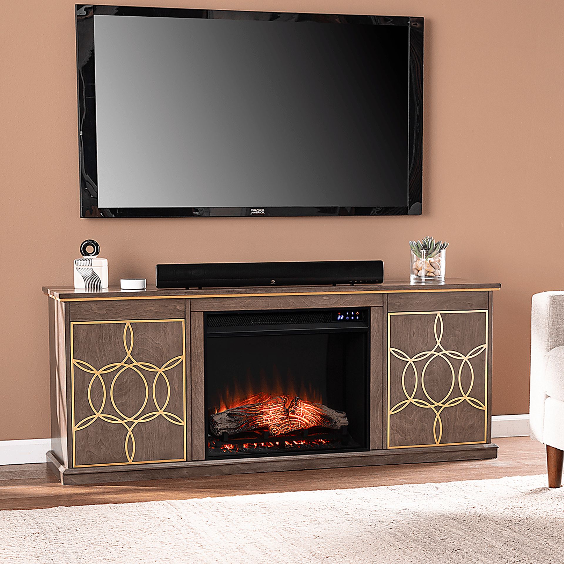 Stagwood IV Brown 60 in. Console With Touch Panel Fireplace - Image 5