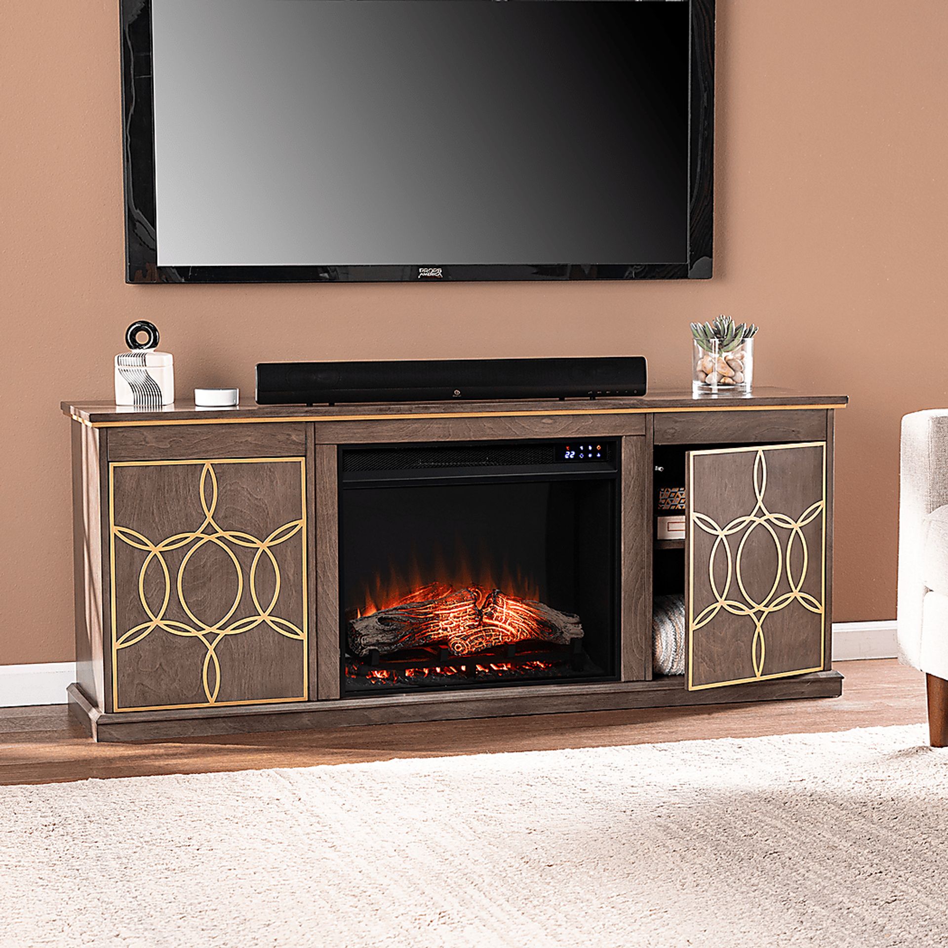 Stagwood IV Brown 60 in. Console With Touch Panel Fireplace - Image 6