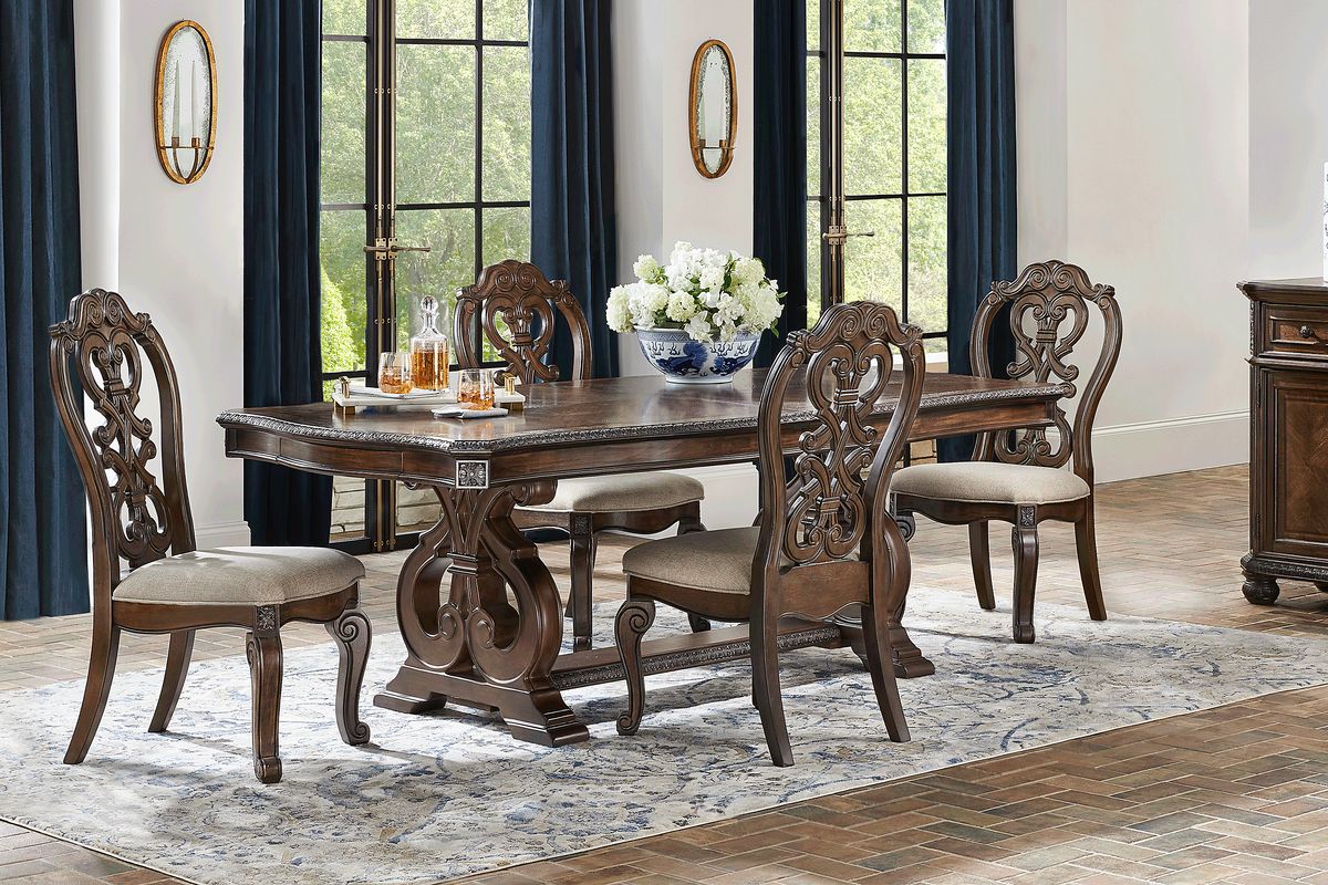 GOJANE 5-Piece Set of Brown Chairs and Black Slate Stone Dining