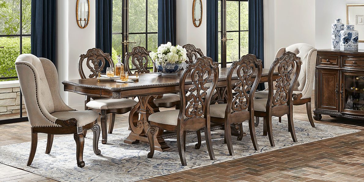 Stalton Estate 9 Pc Brown Dark Wood Dining Room Set With Dining Table ...