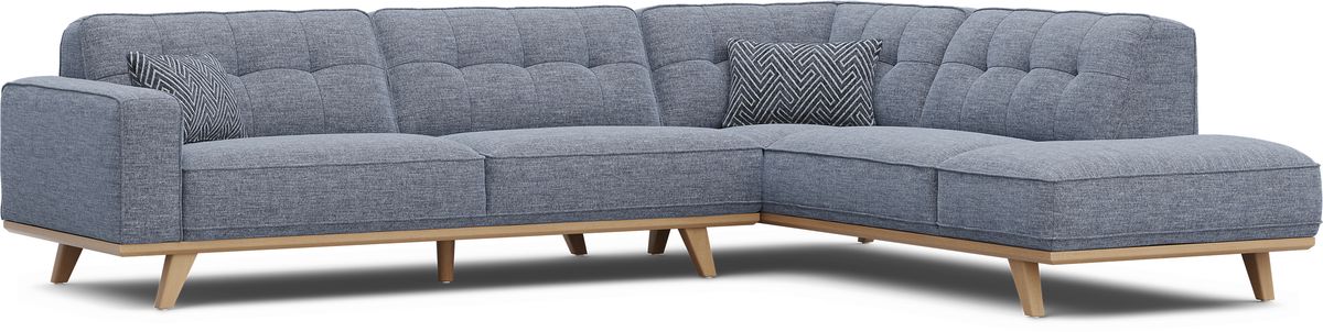 Stamford Bridge 3 Pc Denim Blue Chenille Fabric Living Room Set