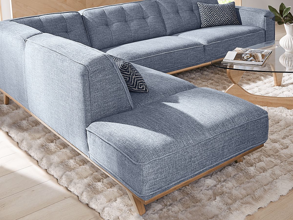 Stamford Bridge Denim Blue Chenille Fabric 2 Pc With Chaise