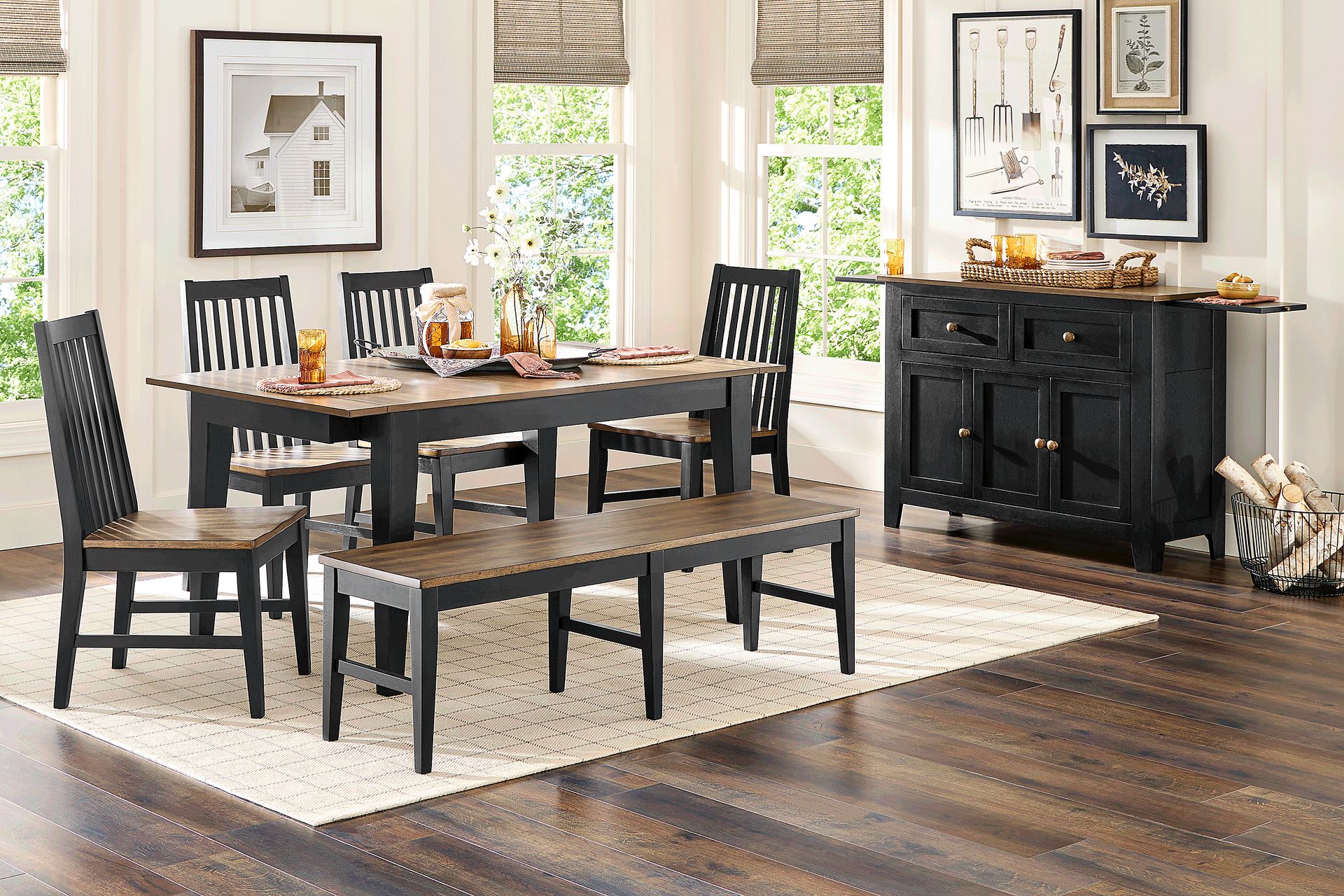 Stanford Black 6 Pc Dining Room with Bench - Image 1